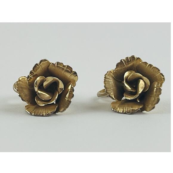 Lisner Open Rose Flower Clip On Earrings Gold Tone Jewelry Vintage Granny 3D Chu - Picture 2 of 13